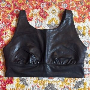 Aerie Black Faux Leather Sports Bra